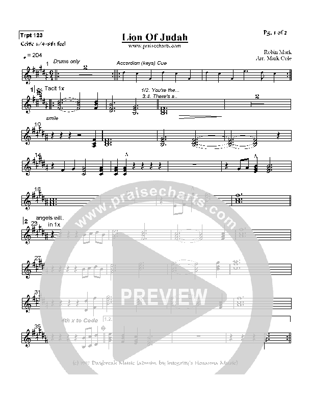 Lion Of Judah Trumpet 1/2/3 (Robin Mark)