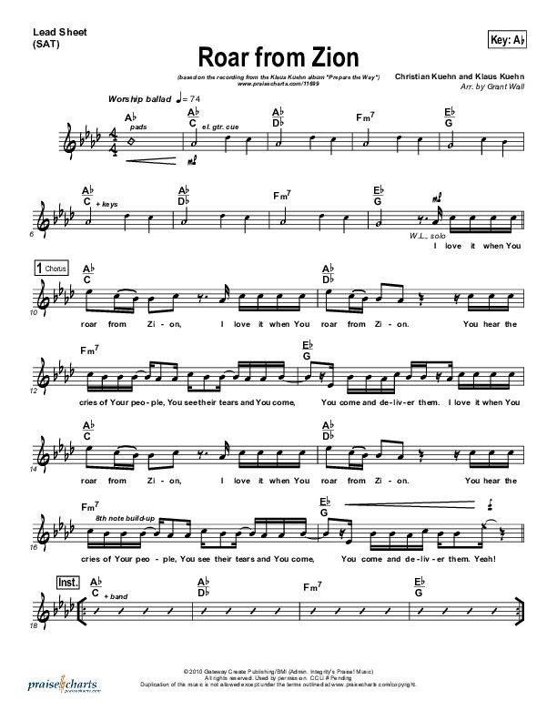 Roar From Zion Lead Sheet (Klaus)