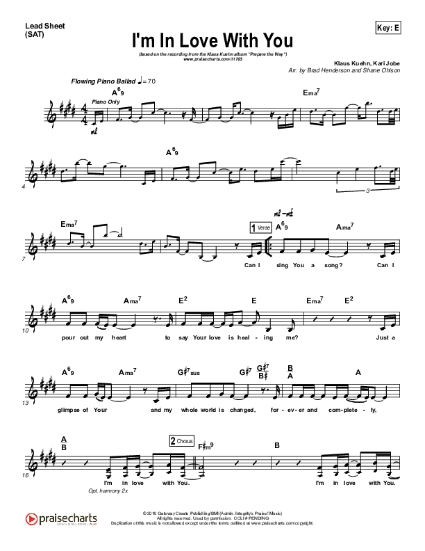 I'm In Love With You Lead Sheet (SAT) (Klaus / Kari Jobe)