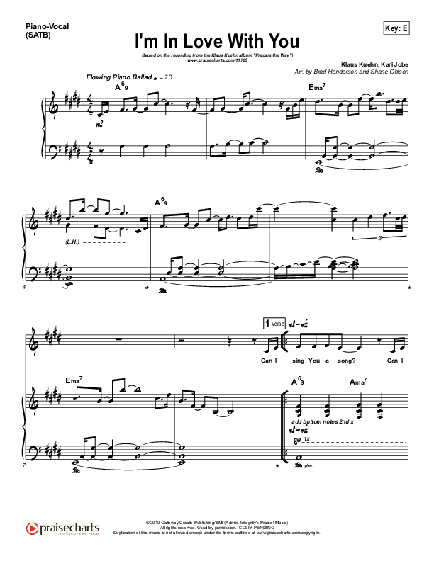 I'm In Love With You Piano/Vocal (SATB) (Klaus / Kari Jobe)