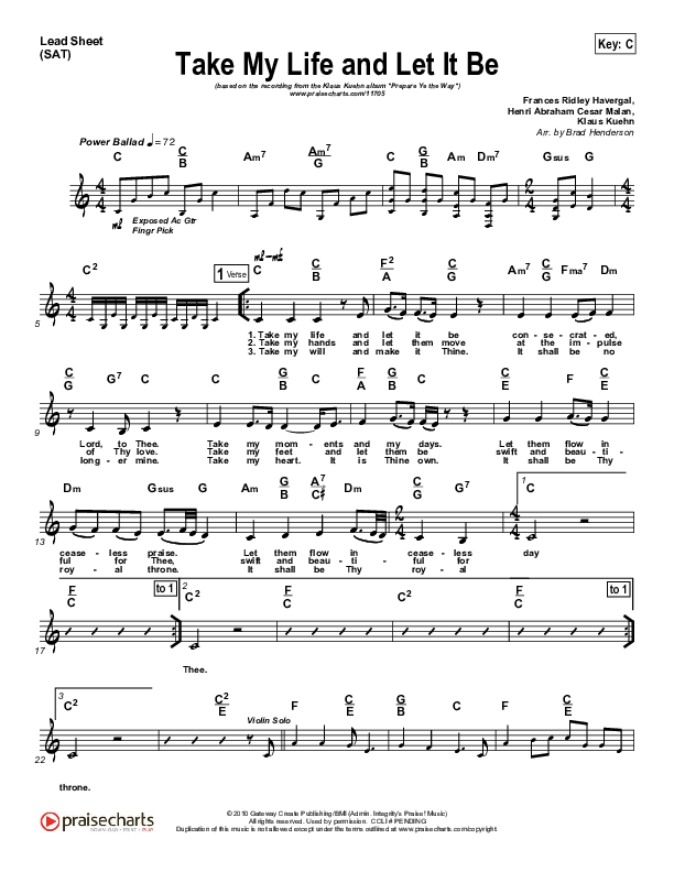Take My Life And Let It Be Lead Sheet (Klaus)