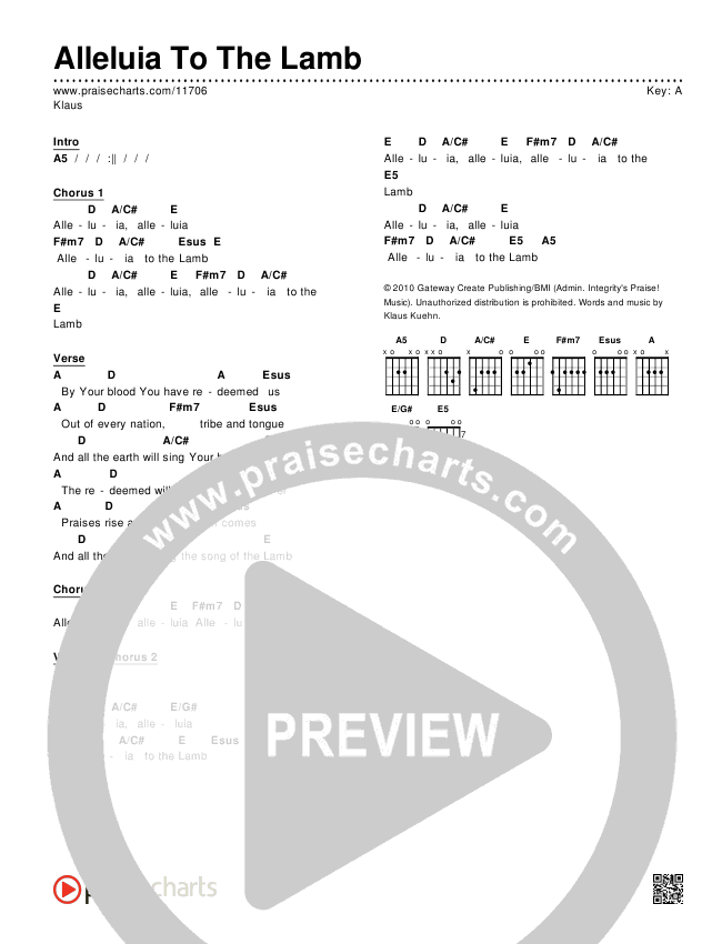 Alleluia To The Lamb Chords & Lyrics (Klaus)
