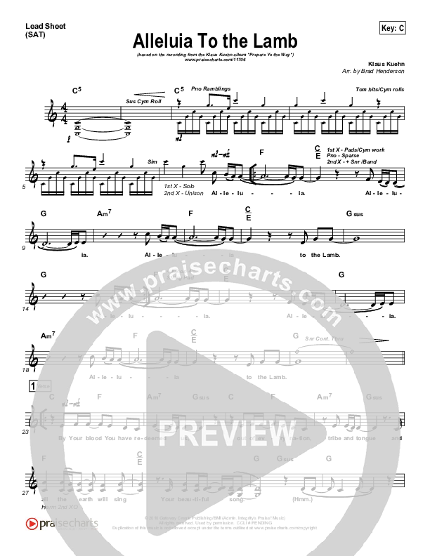Alleluia To The Lamb Lead (SAT) (Klaus)