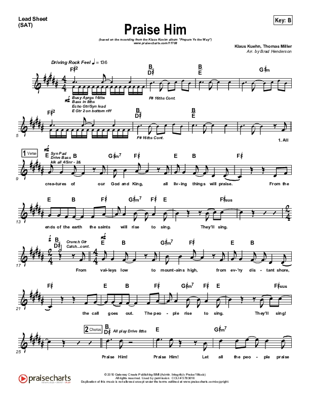 Praise Him Lead Sheet (Klaus)
