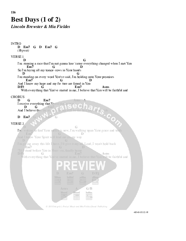 Best Days Chord Chart (Lincoln Brewster)