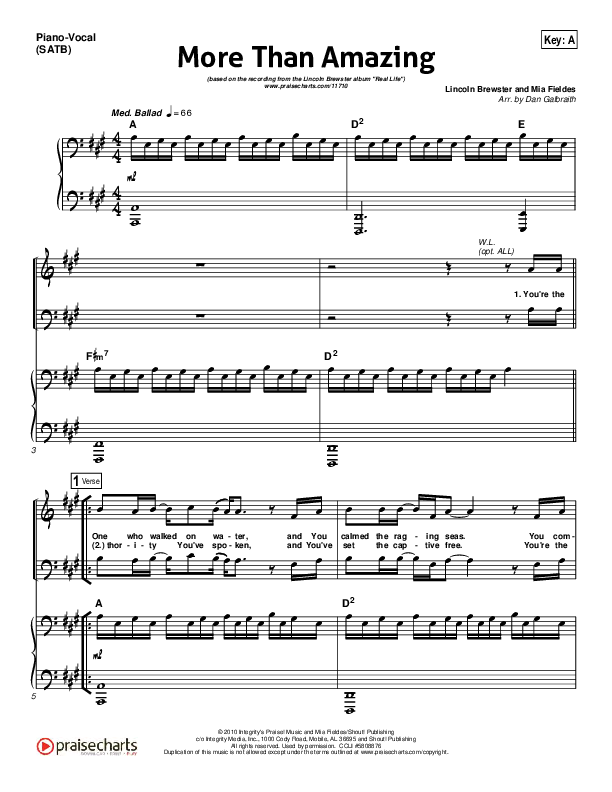 More Than Amazing Piano/Vocal (Lincoln Brewster)