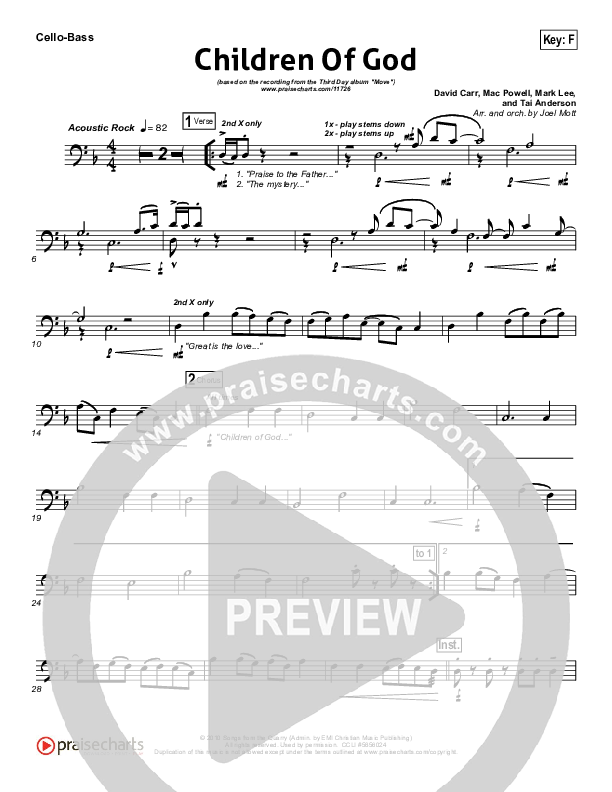 Children Of God Cello/Bass (Third Day)