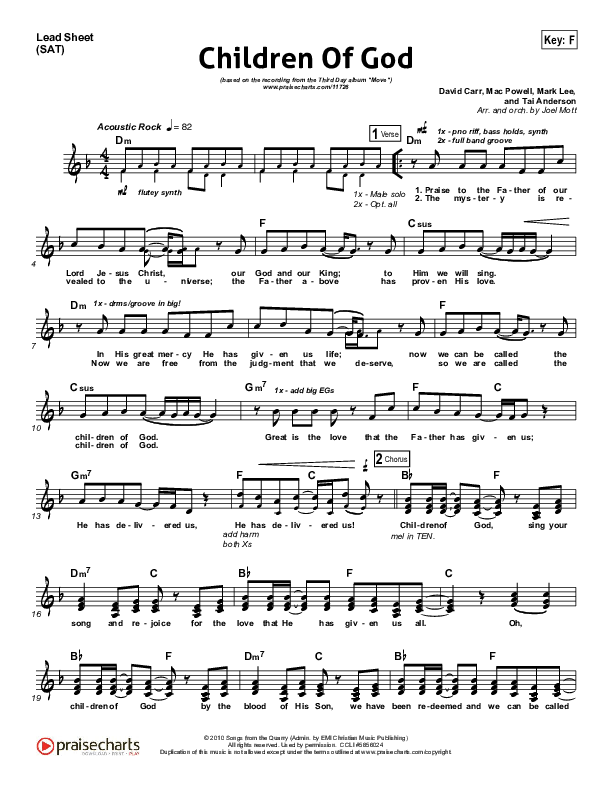 Children Of God Lead Sheet (SAT) (Third Day)
