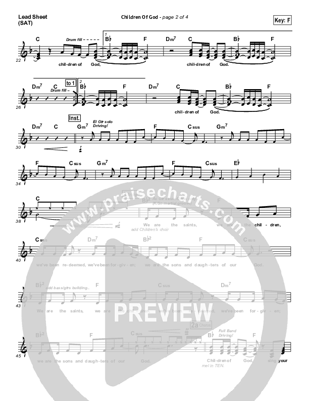 Children Of God Lead Sheet (SAT) (Third Day)