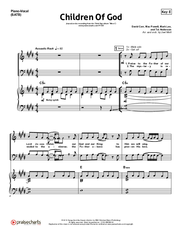 Children Of God Piano/Vocal (SATB) (Third Day)