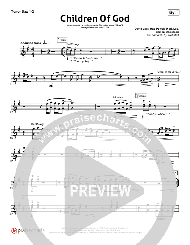 Children Of God Tenor Sax 1/2 (Third Day)