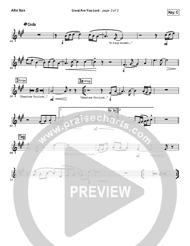 Great Are You Lord Alto Sax (Phillips Craig & Dean)