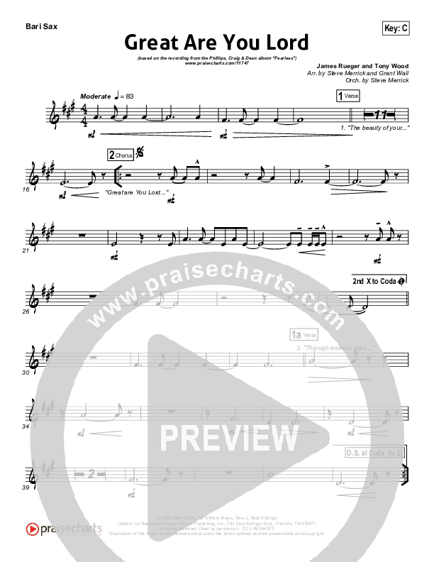 Great Are You Lord Bari Sax (Phillips Craig & Dean)