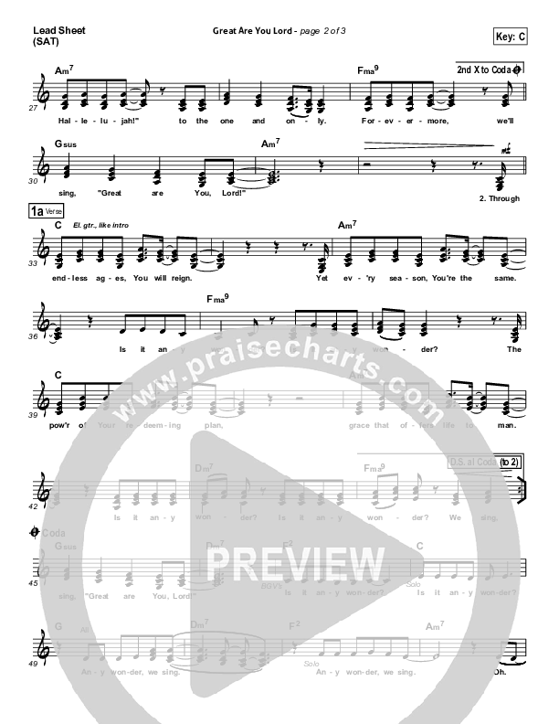 Great Are You Lord Lead Sheet (Phillips Craig & Dean)