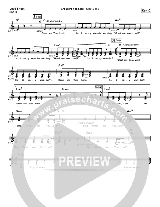 Great Are You Lord Lead Sheet (Phillips Craig & Dean)