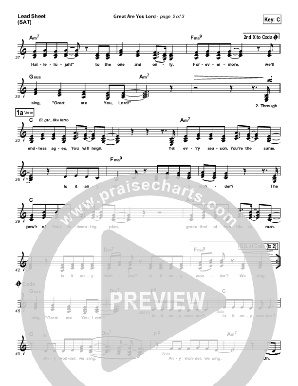 Great Are You Lord Lead Sheet (SAT) (Phillips Craig & Dean)