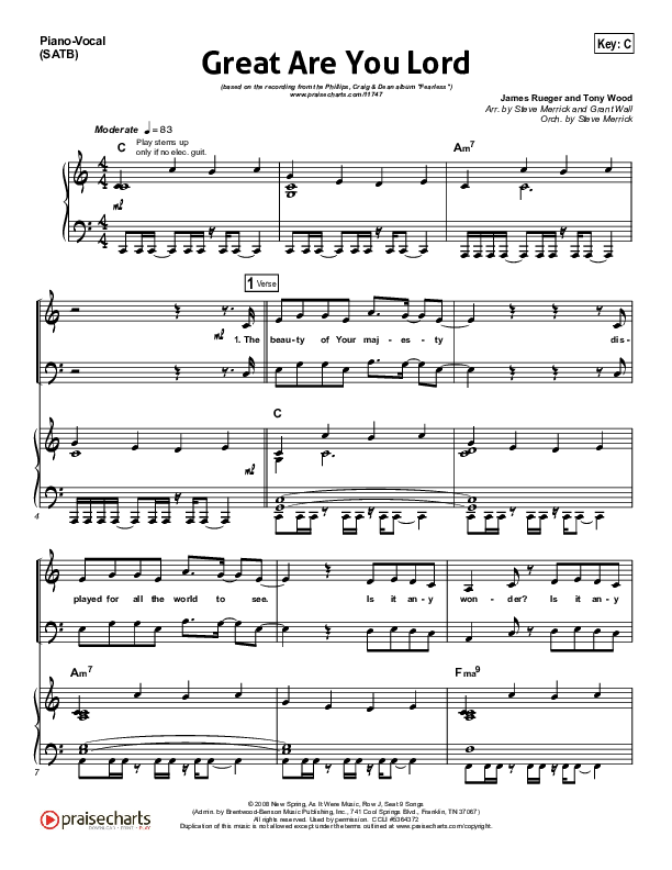 Great Are You Lord Piano/Vocal (Phillips Craig & Dean)