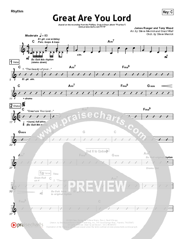 Great Are You Lord Rhythm Chart (Phillips Craig & Dean)