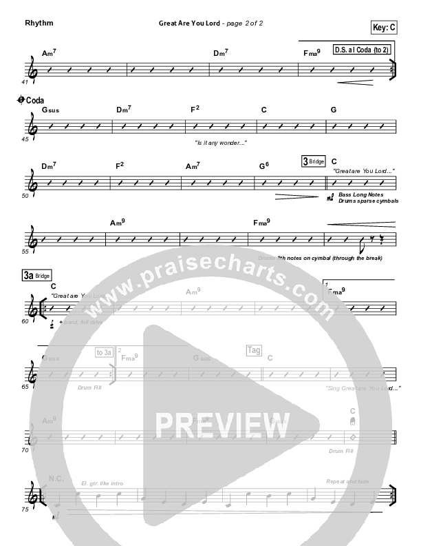 Great Are You Lord Rhythm Chart (Phillips Craig & Dean)