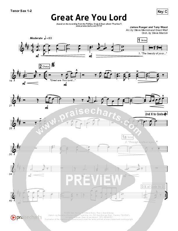 Great Are You Lord Tenor Sax 1/2 (Phillips Craig & Dean)