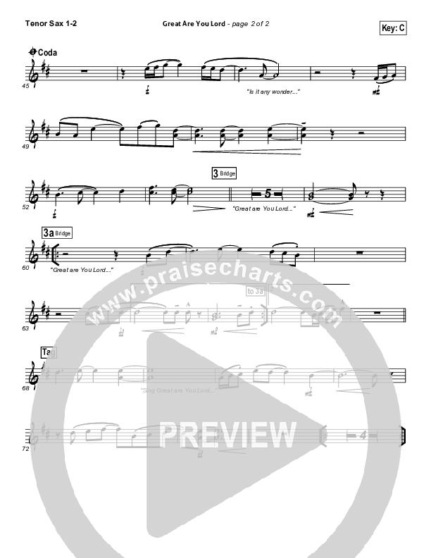 Great Are You Lord Tenor Sax 1/2 (Phillips Craig & Dean)