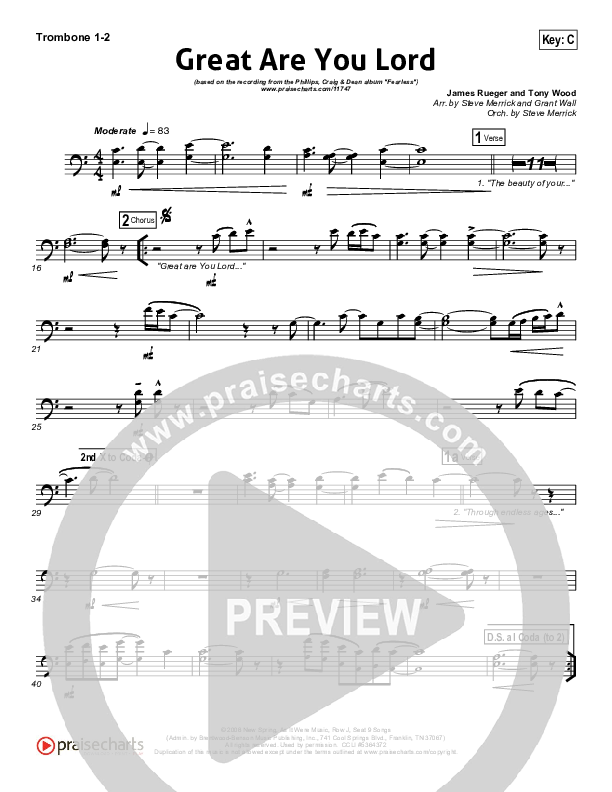 Great Are You Lord Trombone 1/2 (Phillips Craig & Dean)