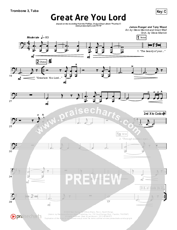 Great Are You Lord Trombone 3/Tuba (Phillips Craig & Dean)