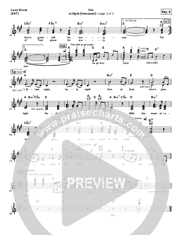 Silent Night (Emmanuel) Lead Sheet (SAT) (Matt Maher)