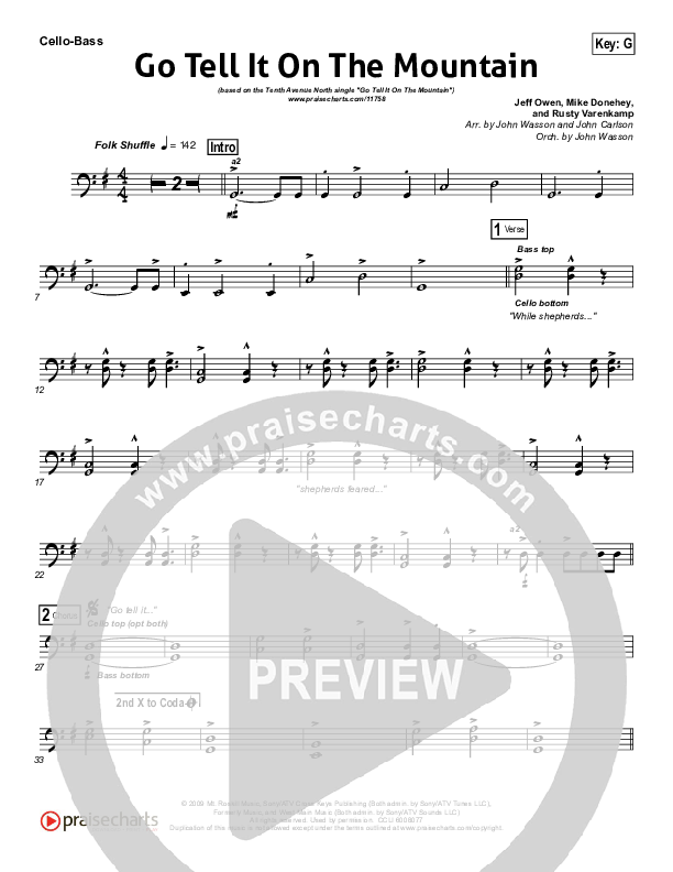 Go Tell It On The Mountain Cello/Bass (Tenth Avenue North)