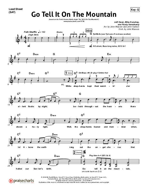 Go Tell It On The Mountain Lead Sheet (Tenth Avenue North)