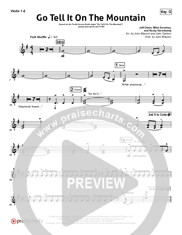 Go Tell It On The Mountain Violin 1/2 (Tenth Avenue North)