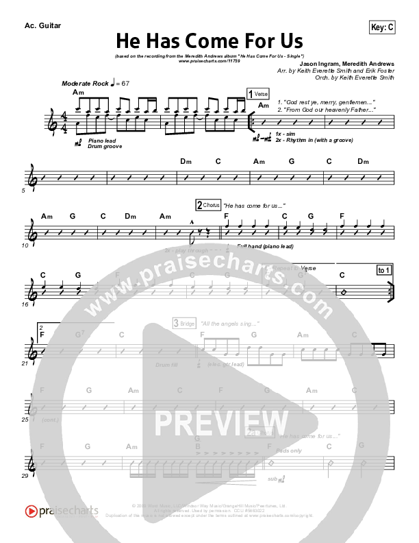 He Has Come For Us (God Rest Ye Merry Gentlemen) Rhythm Chart (Meredith Andrews)