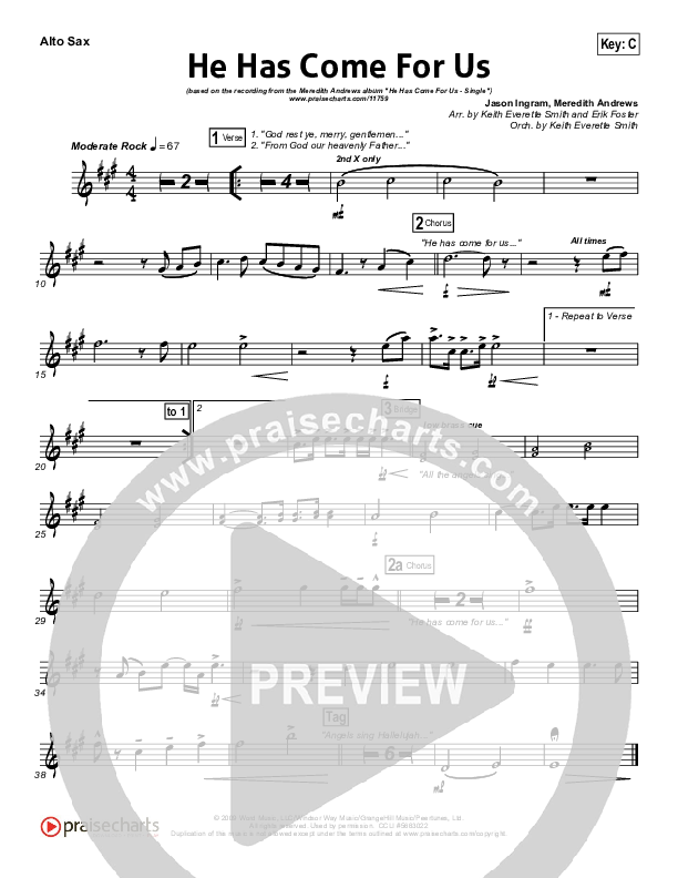 He Has Come For Us (God Rest Ye Merry Gentlemen) Alto Sax (Meredith Andrews)