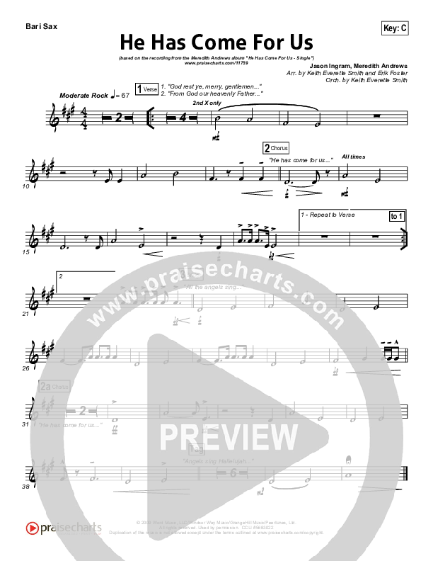 He Has Come For Us (God Rest Ye Merry Gentlemen) Bari Sax (Meredith Andrews)