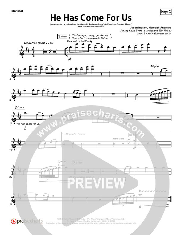 He Has Come For Us (God Rest Ye Merry Gentlemen) Clarinet (Meredith Andrews)