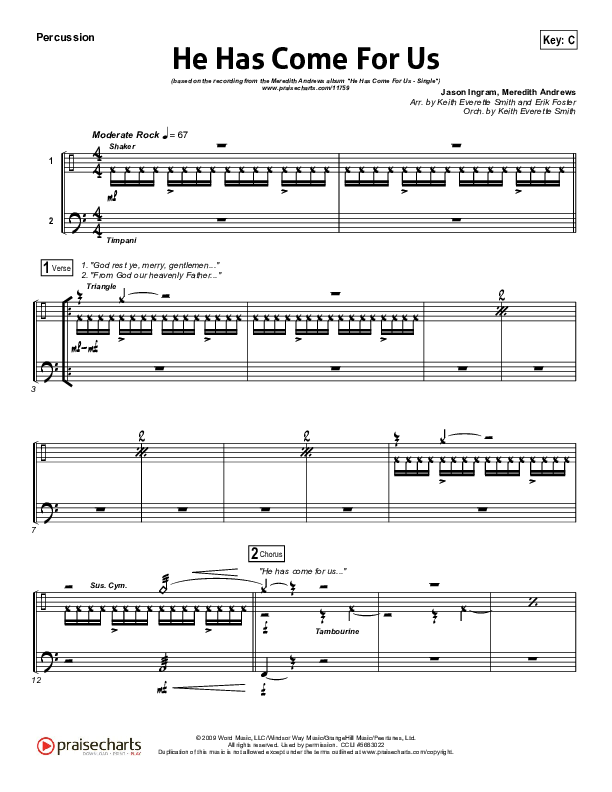 He Has Come For Us (God Rest Ye Merry Gentlemen) Percussion (Meredith Andrews)