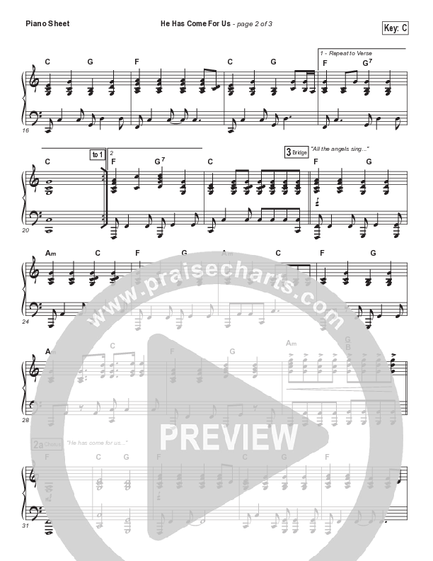 He Has Come For Us (God Rest Ye Merry Gentlemen) Piano Sheet (Meredith Andrews)