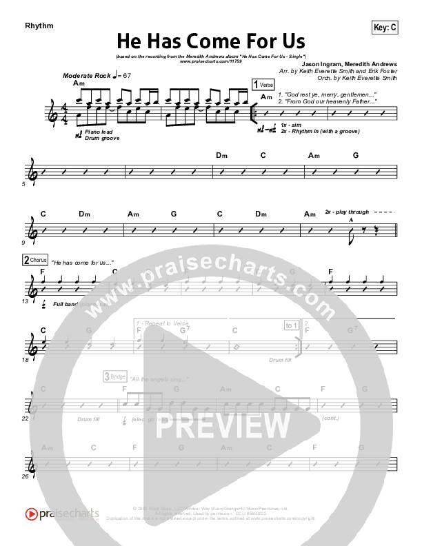 He Has Come For Us (God Rest Ye Merry Gentlemen) Rhythm Chart (Meredith Andrews)