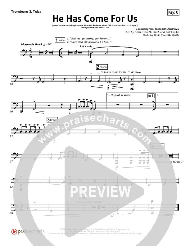 He Has Come For Us (God Rest Ye Merry Gentlemen) Trombone 3/Tuba (Meredith Andrews)