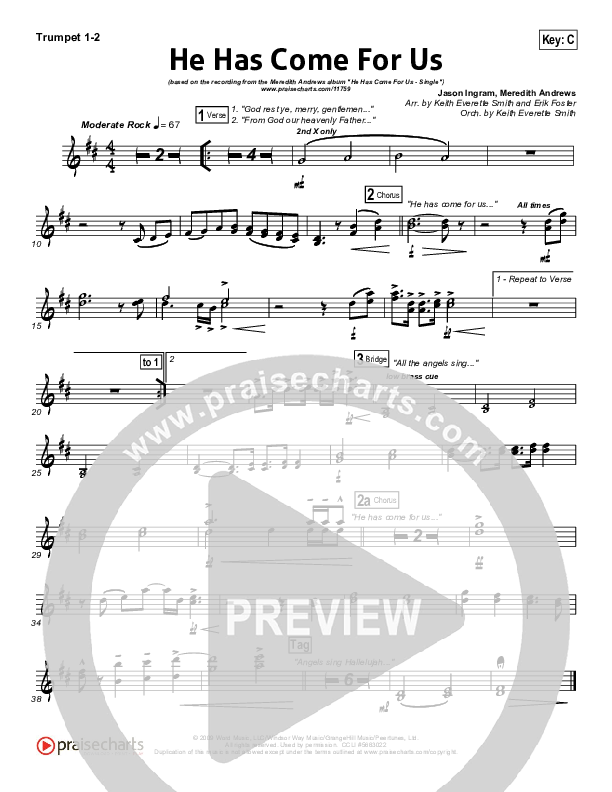 He Has Come For Us (God Rest Ye Merry Gentlemen) Trumpet 1,2 (Meredith Andrews)