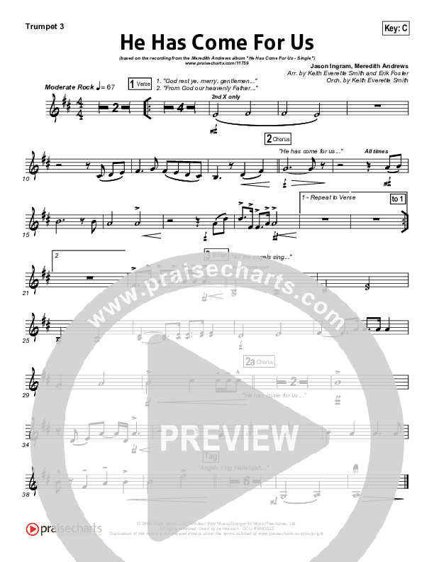He Has Come For Us (God Rest Ye Merry Gentlemen) Trumpet 3 (Meredith Andrews)