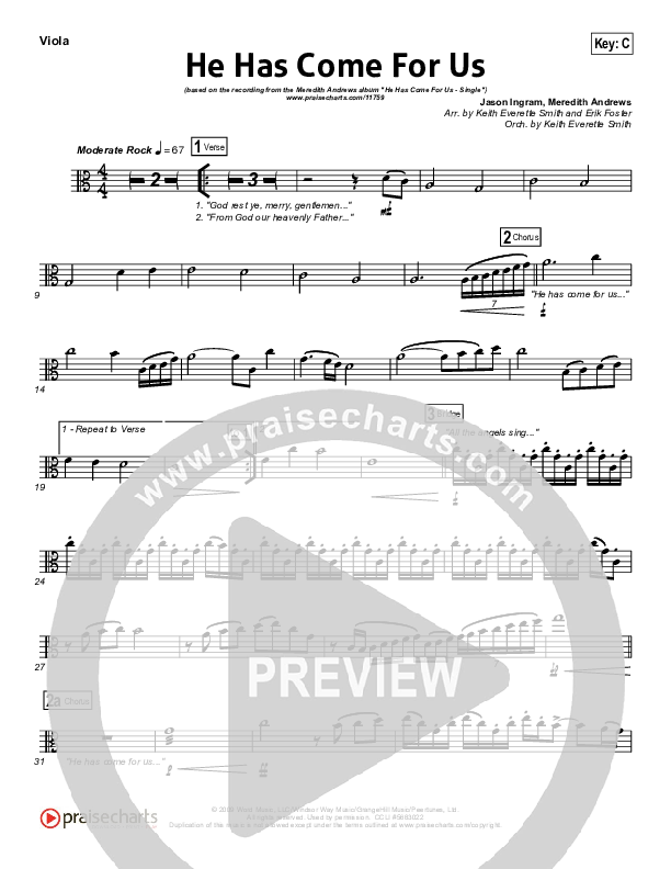 He Has Come For Us (God Rest Ye Merry Gentlemen) Viola (Meredith Andrews)