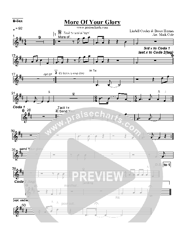 More Of Your Glory Bari Sax (Lindell Cooley)