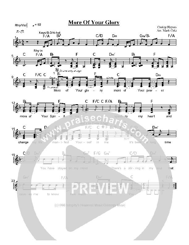 More Of Your Glory Rhythm/Vocal (Lindell Cooley)