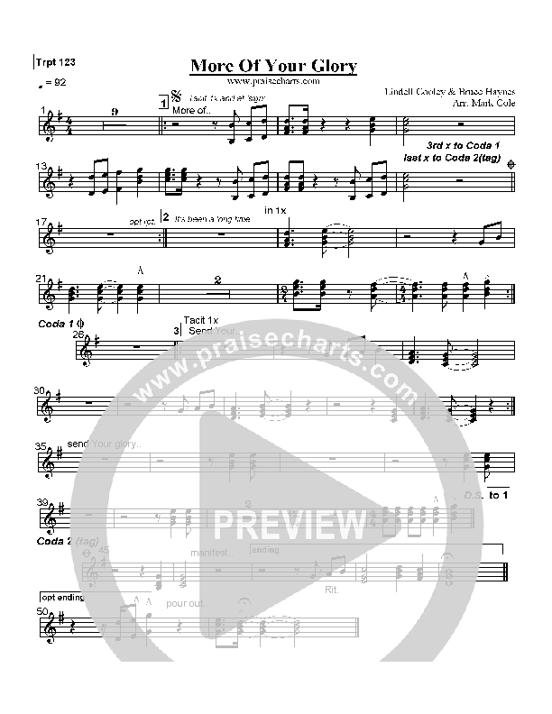 More Of Your Glory Trumpet 1/2/3 (Lindell Cooley)