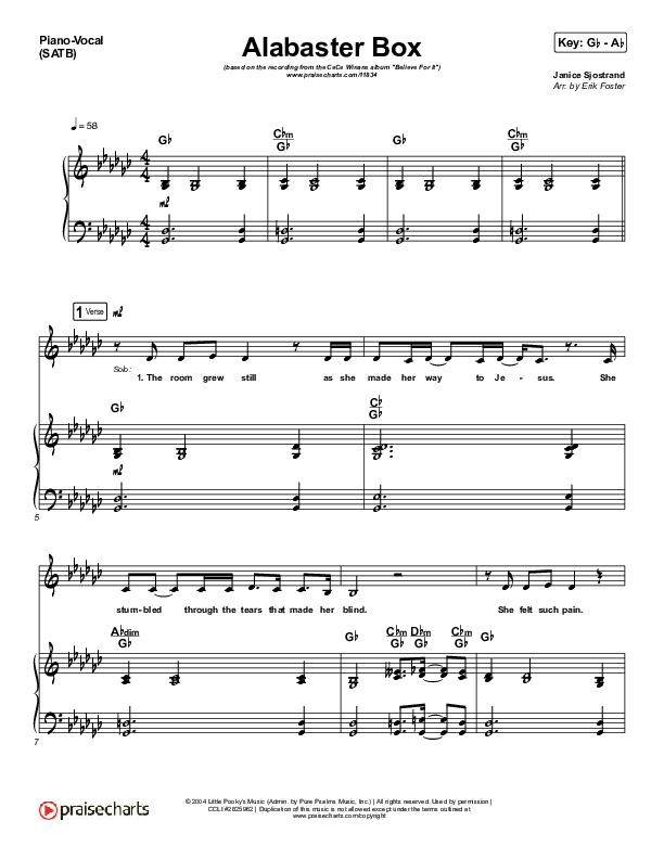 Alabaster Box Piano/Vocal (SATB) (CeCe Winans)