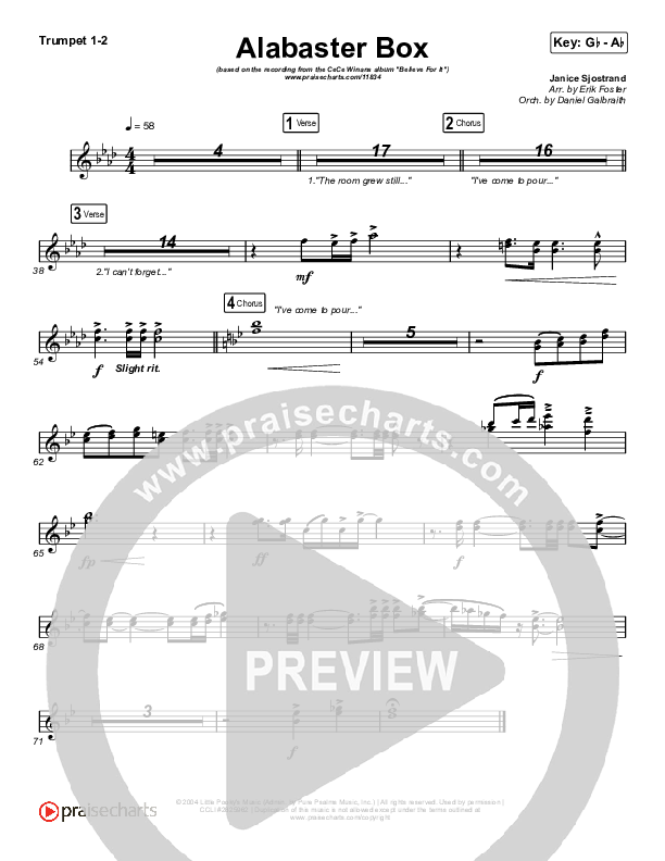 Alabaster Box Trumpet Sheet Music PDF (CeCe Winans) PraiseCharts