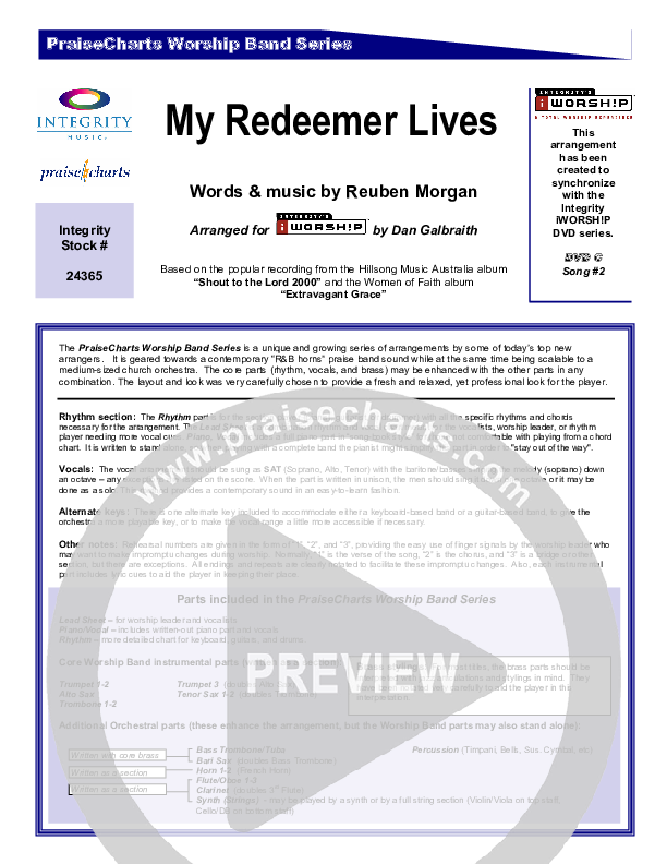 My Redeemer Lives Cover Sheet (Hillsong Worship)