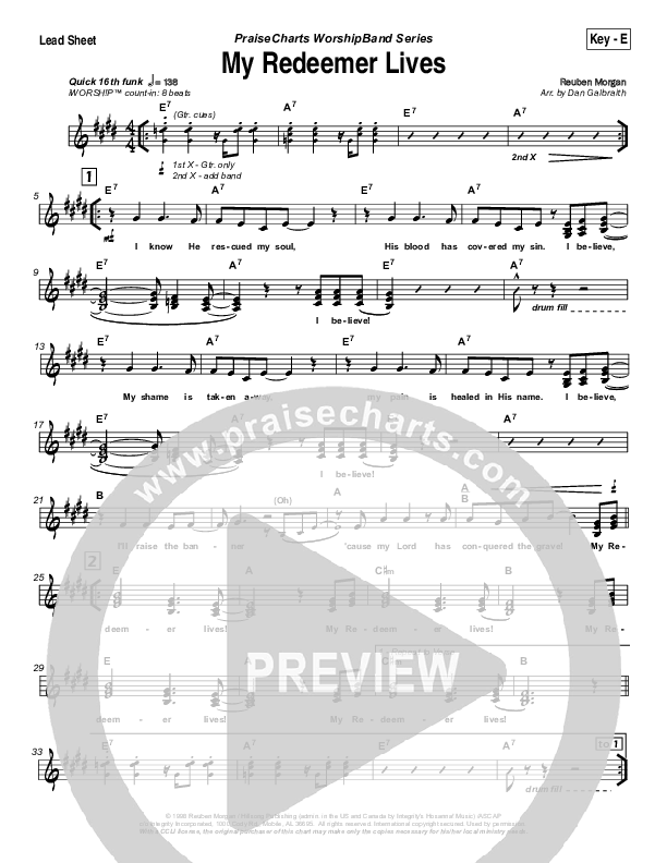 My Redeemer Lives Lead Sheet (Hillsong Worship)