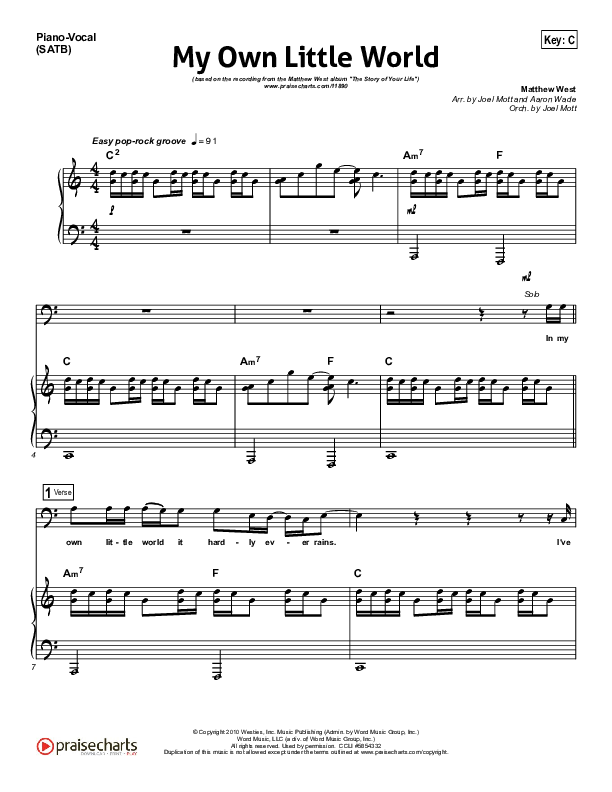 My Own Little World Piano/Vocal (SATB) (Matthew West)